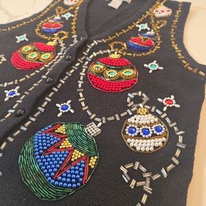 Vintage 90s Beaded Jeweled Festive Holiday Ugly Christmas Sweater Vest Medium